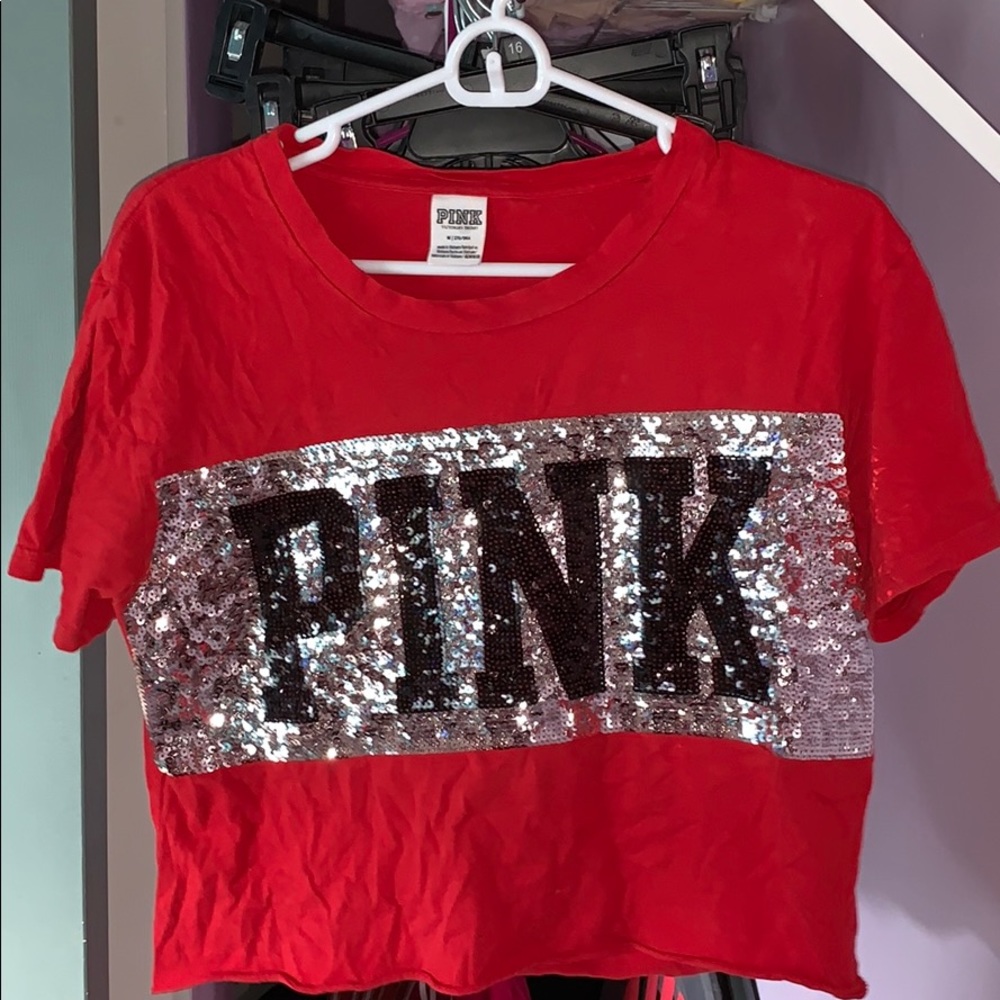 Pink Sequin Crop Top